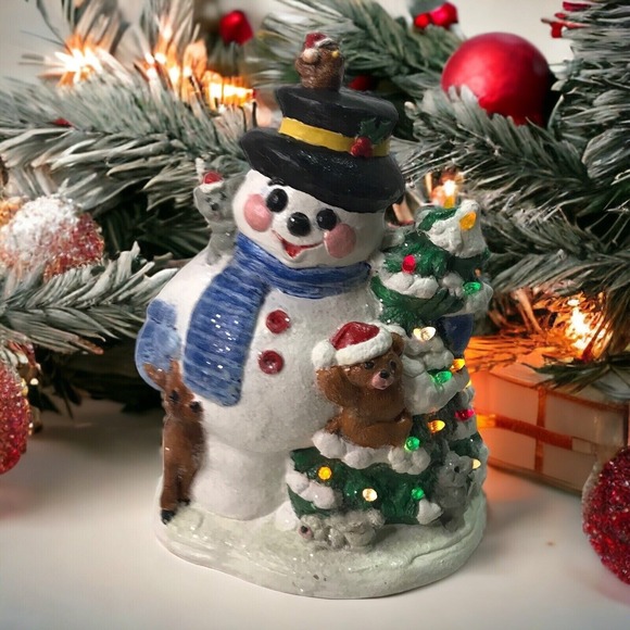 Vintage 92' Will E. Melts Hand Painted Ceramic Light-up Snowman Christmas Decor - Picture 1 of 7